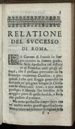 Relatione Del Successo Di Roma