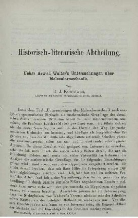 Ueber Arwed Walter's Untersuchungen über Molecularmechanik.