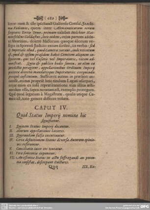 Caput IV. Quid Status Imperij nomine hic significetur