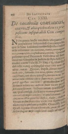 Cap. XXXI. De vocabulis coaetaneus, coaevus, et aliis quibusdam ex praepositione inseparabili Con compositis.