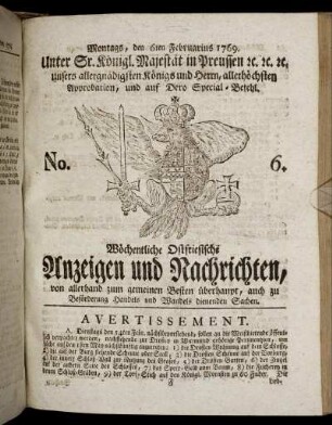 No. 6. Montags, den 6ten Februarius 1769.