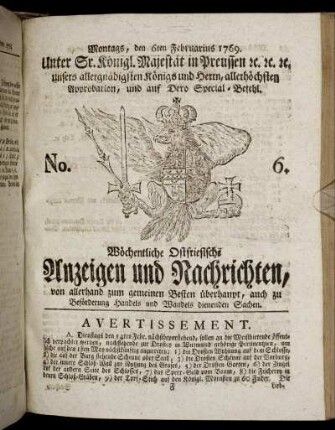 No. 6. Montags, den 6ten Februarius 1769.