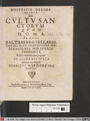 Disputatio Decima Quarta De Cultu Sanctorum