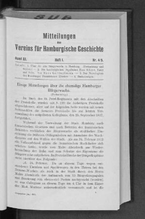 Einige Mitteilungen über die ehemalige Hamburger Bürgerwache. : (Fortsetzung.)