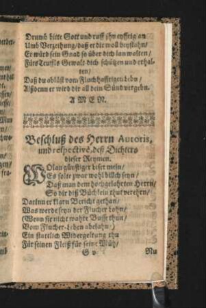Beschluß des Herrn Autoris, und respective, des Dichters dieser Reymen.