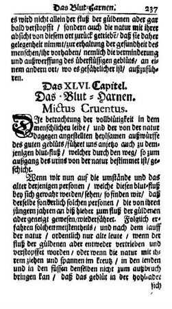 Das XLVI. Capitel. Das Blut-Harnen. Mictus Cruentus.