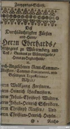 Deß Durchläuchtigsten Fürsten und Herrn/ Herrn Gerhards/ Hertzogens zu Würtemberg und Teck/ Gravens zu Mömpelgardt/ Herrn zu Heydenheim/ etc.