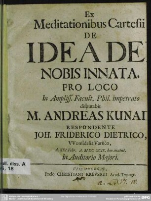 Ex meditationibus Cartesii: De idea dei nobis innata