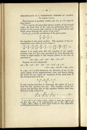 Demonstration of a geometrical theorem of Jacobi's.