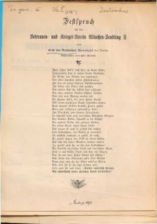 Festspruch für den Veteranen- und Krieg-Verein München-Sendling II