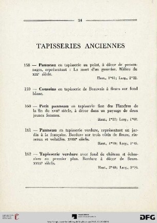 Tapisseries anciennes (Nr. 158-162)