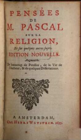 Pensées de M. Pascal sur la religion