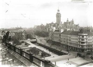 Leipzig, Blick vom Dach des Reichsgerichtes über Pleiße Harkortstraße nach NO gegen das Neue Rathaus