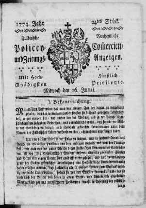 24tes Stück, Ausgabe vom 16. Junii 1773
