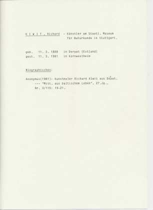 Aktendeckblatt Personenakte Richard Kiwit