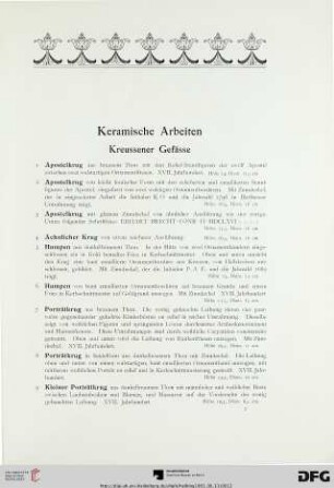 Keramische Arbeiten (Nr. 1-190)