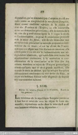 §. XVIII. Réponse des ministres français sur les 18 articles. 8 avril, 19 germinal