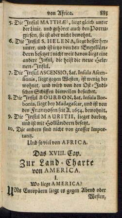 Das XVIII. Capitel Zur Land-Charte von America