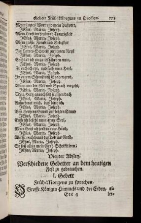 773-796, Vierter Absatz. I. Gebett - VII. Gebett; Kurtze Tag-Zeiten; Litaney