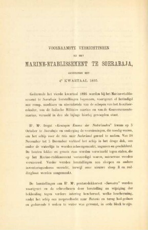 Voornaamste verrichtingen bij het Marine-etablissement te Soerabaja gedurende het 4e kwartaal 1895