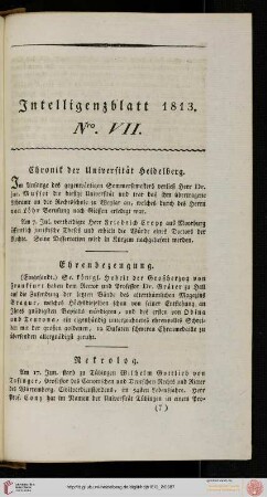 Intelligenzblatt Nro. VII