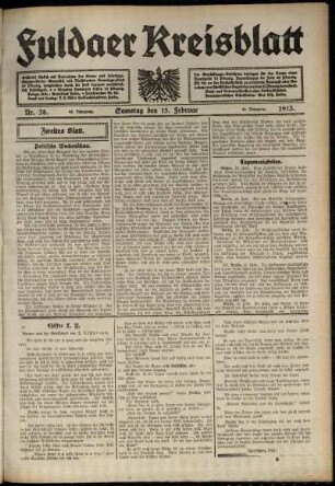 Zweite Ausgabe vom Samstag, den 15. Februar 1913.
