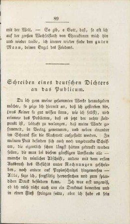 Schreiben eines deutschen Dichters an das Publicum