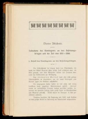 Vierter Abschnitt. Teilnahme des Kontingents an den Befreiungskriegen und die Zeit von 1815-1866.