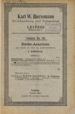 Katalog. 39. 1888