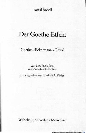 Der Goethe-Effekt : Goethe - Eckermann - Freud