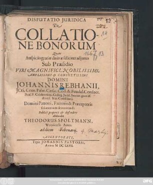 Disputatio Iuridica De Collatione Bonorum