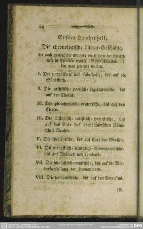 Erster Haubttheil, Die chronologische Literar-Geschichte