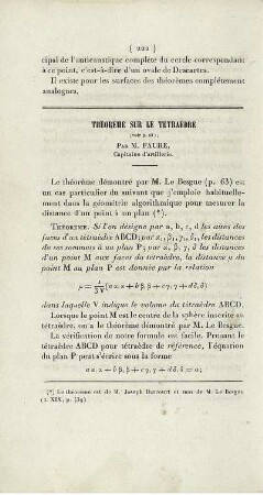 Théorème sur le tétraèdre.