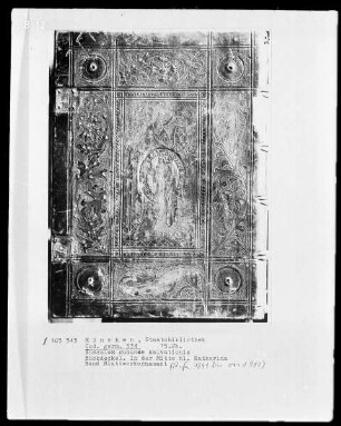 Speculum humanae salvationis — Bucheinband — Rückdeckel mit der heiligen Katharina