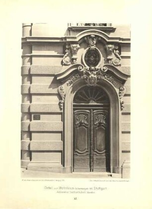 Tafel 12. Detail zum Wohnhaus Silberburgstr. 189, Stuttgart. Architekten: Lambert & Stahl