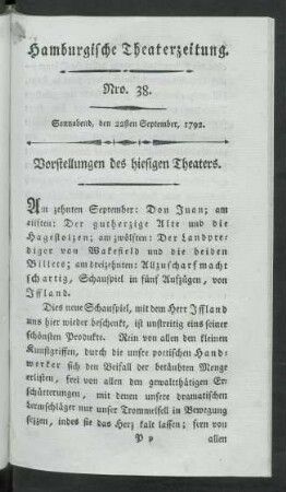 Nro. 38. Sonnabend, den 22sten September, 1792