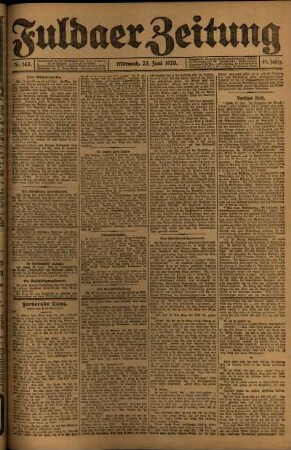 Erste Ausgabe vom Mittwoch, den 23. Juni 1920.