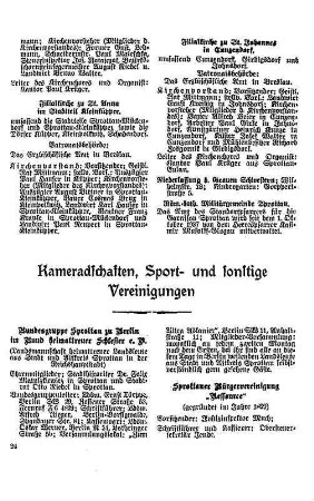 Kameradschaften, Sport- und sonstige Vereinigungen