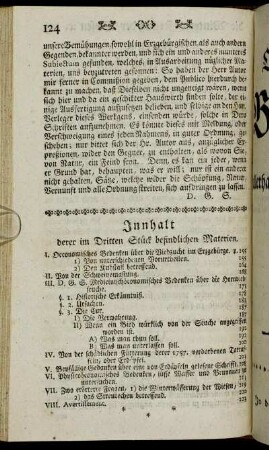 Innhalt derer im Dritten Stück befindlichen Materien.
