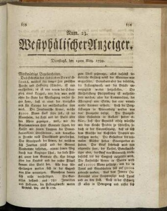 Num. 23. Dienstags, den 19ten März. 1799