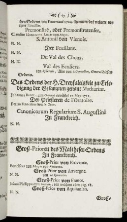 Groß-Prioren des Maltheser-Ordens In Franckreich.