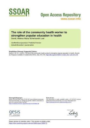 The role of the community health worker to strengthen popular education in health