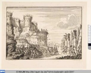 Festung mit kämpfenden Heeren, Bühnenbild zu 'Camillo Generoso'
