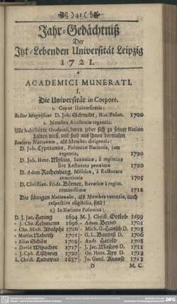 Jahr-Gedächtniß der Itzt-Lebenden Universität Leipzig 1721