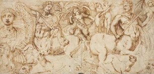 Studien nach antiken Motiven mit Kentauren, Bildnisbüste, Amoretten