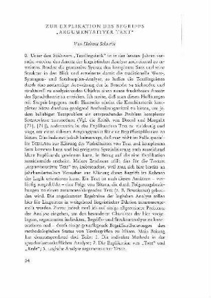 Zur Explikation des Begriffs "Argumentativer Text"