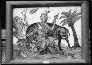 Gemälde mit zwei Menschen und einem Elefant
