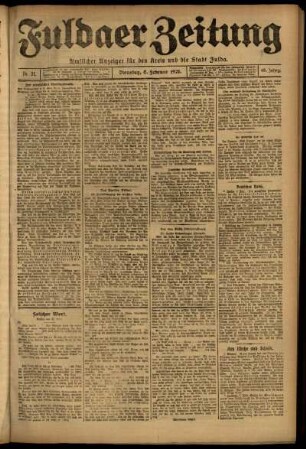 Erste Ausgabe vom Dienstag, den 08. Februar 1921.