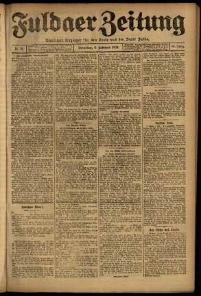 Erste Ausgabe vom Dienstag, den 08. Februar 1921.