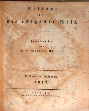Zeitung für die elegante Welt : Mode, Unterhaltung, Kunst, Theater, 17. 1817